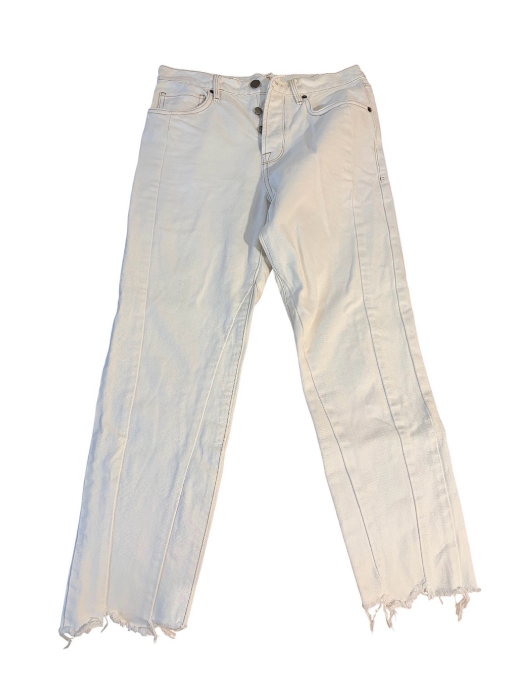 Frame Denim White Straight-Leg Jeans with Raw Hem